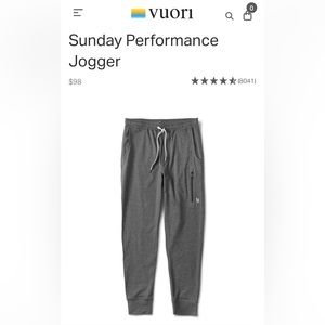 Vuori Sunday Performance Jogger. Men’s Size medium. Charcoal Heather. Like New.